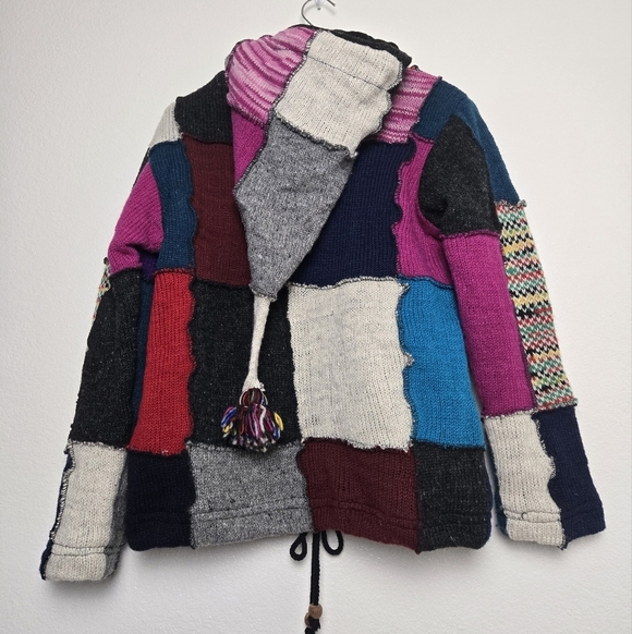 SHOPOHOLIC FASHION Hoodie Jacket Mens Small Knitted Multicoloured Wool Patch - Picture 10 of 16